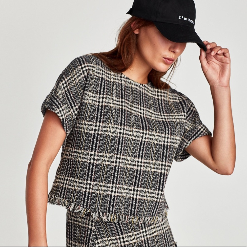 Zara Frayed Tweed Top